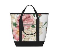 Vintage Floral White,Lunch Bags Large Capacity Insulated Tote Bag For Women Men Work Picnic Travel