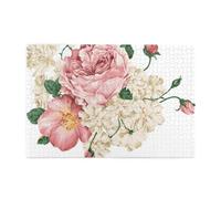 Vintage Floral White1000 Piece Jigsaw Puzzles for Adults, Wooden Jigsaw Puzzle