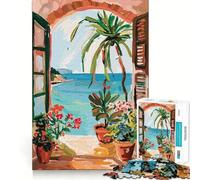 Vintage Floral Window Jigsaw Puzzle 1000 Mental Recall Game High Accuracy Cutting Craft Interactive Brain Challenge for Home (38x52cm)