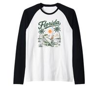 Vintage Florida Crocodile Vacation Alligator Summer Beach Raglan Baseball Tee
