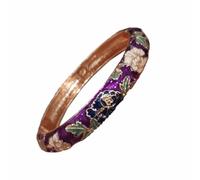 Vintage Flower Bangle Cloisonne Bracelet Enamel Bird Flower Spring Hinged Bangles for Girls Women(Dark Purple)