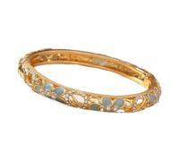 Vintage Flower Bangle Handcrafted Cloisonne Bracelet Enameled Gorgeous Rhinestone Leaf Hinged Cuff Bangles for Women(Light Blue)