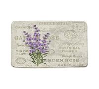 Vintage Flower Bath Mat Purple Lavender Provence Retro Postcard Background Khaki Green Microfiber Memory Foam Bathroom Decor Mat 30X18 Inch