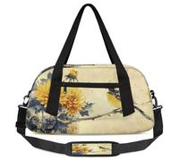 Vintage Flower Bird Kids Overnight Duffle Bags for Girls Boys, Yellow Lightweight Sports Gym Bag for Kids,Small Overnight Weekender Carry on Travel Bags Dance Bag, Vintage Flower Bird, 18.5L x 7.8W x