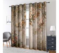 Vintage Flower Blackout Curtains, 54 Drop, Green Leaf Botanical Pink Floral Printed Curtains for Living Room, Bedroom, Eyelet Drapes for Window Home Decor, 66x54 Inch 2 Panels (3Z9-67)