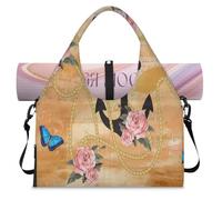Vintage Flower Butterfly Anchor Sports Duffel Bag for Women Men Weekend Overnight Bag with Shoe Compartment Shoulder Tote Luggage Bag for Yoga Gym Travel