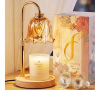 Vintage Flower Candle Warmer Lamp with Timer & Dimmer, Height Adjustable Candle Warmer with 2 Bulbs, Birthday Gifts for Women Mum, New Home Gifts, Dimmable Candle Heater Lamp for Yankee Candles
