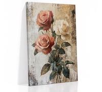 Vintage Flower Canvas Wall Art Home Decor Roses Poster Print Classical Dark Pink Floral Picture Painting Artwork for Bedroom Bathroom Framed Wooden Wall Decoration Ready to Hang [12''Wx 18''H]