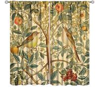 Vintage Flower Curtain, William Morris William Morris Style Birds, Flowers and Branches Blackout Window Treatment Window Cloth Bedroom Livingroom Yellow 26" W x 84" L x2【Blackout】