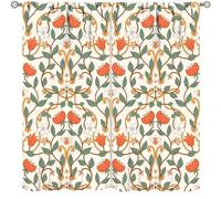 Vintage Flower Curtains,Mid-Century Floral Window Treatments for Bedroom Living Room Kitchen Retro Style Abstract Plant Drapes 2 Panels Set,Total Size 52 x 84 Inch