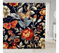 Vintage Flower Cute Rust Butterfly Shower Curtain 72"W x 78"L - Moth Wings Shabby Chic Style Waterproof Curtains Rustic Vintage Botanical Curtain Kawaii Room Decor Aesthetic Bathroom Accessories