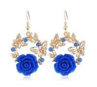 Vintage Flower Earring for Women,Bohemian Rose Petals Dangle Drop Earrings Creative Resin Acrylic Butterfly Hoop Earring Dimensional Lever Earrings Wedding Brides Ear Jewelry, L, Plastic, No Gemstone