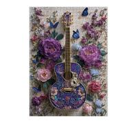Vintage Flower Guitar Jigsaw Puzzles for Adults 1000 Pieces Colorful Art Butterfly Impossible Jigsaw Puzzles Difficult Hard Blooming Aesthetic Challenging Puzzle as Home Decor