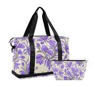 Vintage Flower Lavender Gold Travel Bags Travel Bag Weekend Equipment Bag With Adjustable Travel Belt Foldable, Vintage Lavender Flower Gold, 1 Size, Vintage Lavender Flower Gold, 1 size