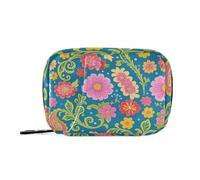 Vintage Flower Leaf Print Blue Medicine Bags with Detachable Compartments Reusable Pill Organizer 3X a Day for Purse