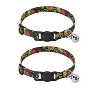 Vintage Flower Leaves Black Cat Collars with Bell 2 Pack Kitten Collars Adjustable Length 10.6" to 17.1"