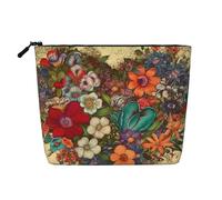 Vintage Flower Love Heart Toiletry Bags for Women, Portable Travel Cosmetic Bag, Daily Organiser with Zipper
