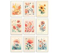 Vintage Flower Market Poster Set of 9, Abstract Colorful Floral Wall Decor Art Prints for Room Aesthetic, Trendy Boho Wall Art Decor for Bedroom Bathroom (8x10inch, Unframed)