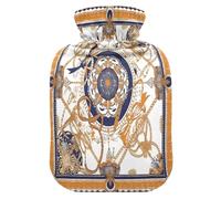 Vintage Flower Pattern Orange and Navy Blue hot-Water Bottle with Soft Cover, 2L hot compresses for The Body for Sore Muscle, Sore Muscle