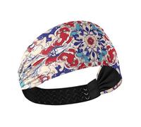 Vintage Flower Pattern Red and Blue Moisture Wicking running headband for women Stretchy sweatband for washing face make up Football tennis