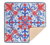 Vintage Flower Pattern Red and Blue Soft Foam Baby Play Mat for Indoor Outdoor Washable Activity Gym Mat for Babies Infants Toddlers, 50'' x 50''