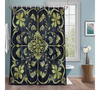 Vintage Flower Pattern Shower Curtain with 12 Hooks Yellow Flower Black Background Waterproof Fabric Shower Curtains Sets for Bathroom Bath Decorations, Machine Washable, 48"x72"