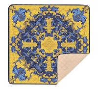 Vintage Flower Pattern Yellow and Blue Soft Thick Baby Gym & Activity Mat for Floor Lightweight Travel Play Mat for Babies Infants Toddlers, 50'' x 50''