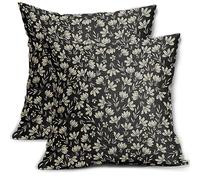 Vintage Flower Pillow Covers 20x20 Set of 2 Black Brown Floral Block Print Rustic Decorative Throw Pillows Outdoor Pillowcase Farmhouse Linen Cushion Case Decor for Home Sofa Couch Bed