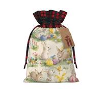 Vintage Flower Rabbit Bunny Easter Print Drawstring Bags, Candy Snack Bag, Reusable Holiday Pouches for Wrapping & Storage S