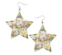 Vintage Flower Rabbit Bunny Easter Prints Leather star earrings Pendant Stylish and light Lightweight Dangle for Women Girls, One Size, Leather, No Gemstone