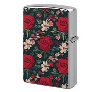 Vintage Flower Red Rose Lighter Case Classic Pocket Lighter Cover Windproof Flip-Top Metal Lighters Sleeve Double-Sided Lighters Covers for Men Women