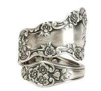 Vintage Flower Ring for Women Thai Ancient Silver Ring,Wide Thumb Ring Boho Floral Statement Ring Floral Pattern Signet Wrap Band Rings（8）