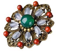 Vintage Flower Shaped Brooch Clip on Decorative Corsage for Women | Red Stone, Chalcedony and Glass Details, Graceful Style for Celebrations and Parties