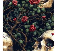 Vintage Flower Skull Self Adhesive Wallpaper Plants Rose Contact Paper Peel and Stick Wallpaper Thicken Waterproof Matte with Sticky Back Canvas Wall Cabinets Furniture Stickers Decorate 0.4×10 m