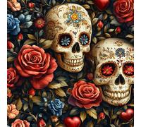 Vintage Flower Skull Wallpaper Self-Adhesive 0.45×3 m Plants Rose Pattern Matte Contact Paper Removable Thicken Waterproof Canvas Peel and Stick Wall Paper for Home Decoration Furniture Renovation