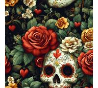 Vintage Flower Skull Wallpaper Self-Adhesive 0.52×20 m Plants Rose Pattern Matte Contact Paper Removable Thicken Waterproof Canvas Peel and Stick Wall Paper for Home Decoration Furniture Renovation