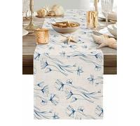 Vintage Flower Table Runner 48 Inches Long, Country Blue Flowers Retro Linen Texture Washable Table Runners Heat-Insulation Kitchen Dining Table Decorations for Home Party Decor, 13"x48"