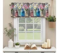 Vintage Flower Valances for Windows, White Pink Daisy Wood Grain Rod Pocket Valance Short Window Treatments Curtains for Kitchen Bathroom Bedroom Decor, 42 x 18 Inches