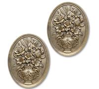 Vintage Flower Wall Sculpture 2 Pack ,Antique Wall Decor,Vintage Floral Wall Art, Hand Painted Wall Decoration with Embossed Flowers Design, Gold Wall Decor for Living Room Bedroom Dining Room