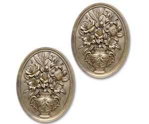 Vintage Flower Wall Sculpture 2 Pack ,Antique Wall Decor,Vintage Floral Wall Art, Hand Painted Wall Decoration with Embossed Flowers Design, Gold Wall Decor for Living Room Bedroom Dining Room