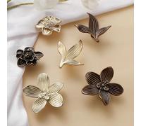 Vintage Flower Zinc Alloy Cabinet Handles Antique Bronze Single Hole Knobs for Classic Wardrobe Kitchen Drawers Pulls(Grass-Brass)