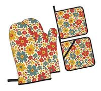 Vintage Flowers Fansmall Black and WhiteMushroom Oven Mitts and Pot Holders Sets of 4,NonSlip Heat Resistant Oven Gloves for Baking Cooking Grilling BBQ