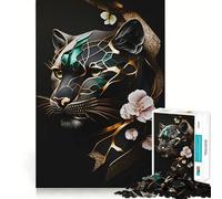Vintage Flowers Panther Jigsaw 1000 Pieces Memory Skill Fun Smooth Edge Perfect Interlock Fun-filled Way to Fill Empty Hours (38x26cm)