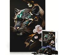 Vintage Flowers Panther Jigsaw Puzzles for Adults1000 Piece Strategic Think Soothing Hobby Precise Fit (38x52cm)