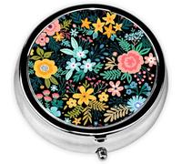 Vintage Flowers Pill Box 3 Compartment Small Pill Case,Portable for Pocket or Purse Pill Organizer Pill Container Holder with Mirror to Hold Vitamins, Medication, Fish Oil and Supplements