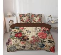 Vintage Flowers Single Duvet 10.5 Tog, Glamorous Microfiber Bedding Set, 1 Quilt 135x200cm and 2 Pillowcases 50x75cm, All Year Round Comforter for Cozy Nights X1346