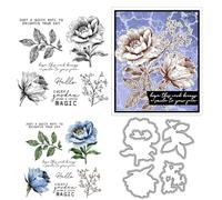 Vintage Flowers Stamps and Die Cuts for Card Making Branch Transparent Silicone Clear Stamp and Metal Cutting Dies Sets for DIY Scrapbooking Paper Crafting Seals Decorative Supplies
