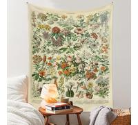 Vintage Flowers Tapestry 48”x36”, Long Vertical Wall Hanging Reference Illustrative Botanical Tapestries for Bedroom Aesthetic Floral Tapistry Botanical Plants Tapestry Wall Hanging Cute Bedroom Decor