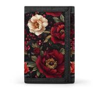 Vintage Flowers Victorian Dark Roses Men's Trifold Casual Credit Card Holder Wallet with Id Window Minimalist Coin Purse