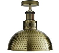 Vintage Flush mount ceiling Light E27 Vintage Green Brass Hammered Finish 26cm Dome Shade Industrial Ceiling Lighting Fixture for Kitchen Dining Room Bedroom Easy Fit Anti Rust Durable Metal